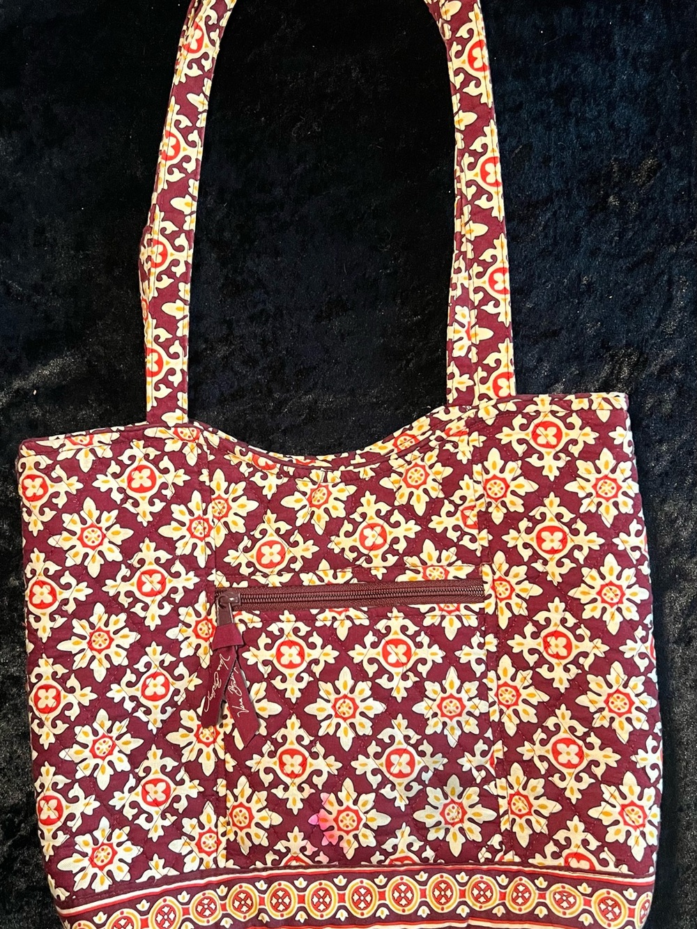 Vera Bradley Quilted Floral Tote in Burgundy, Cream and Yellow
